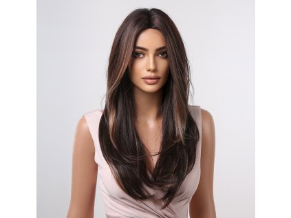 Dlouhá čokoládově hnědá paruka Star s jemnými melíry