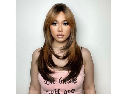 Dlouhá kaštanově hnědá paruka Melisandra s vrstveným střihem a barvením