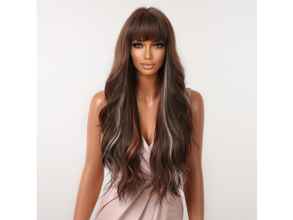 Extra dlouhá oříškově hnědá vlnitá paruka Bonny s melíry