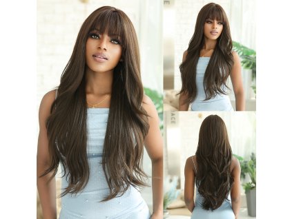 Extra dlouhá oříškově hnědá paruka Saraah s rovnou ofinou