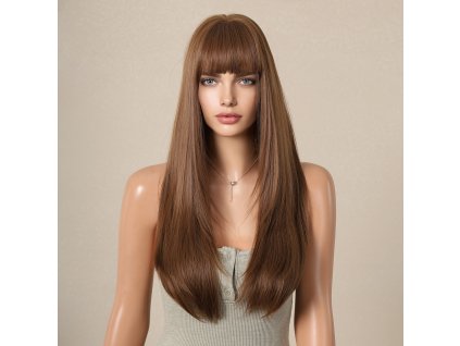 Dlouhá oříškově hnědá paruka Camila s ofinou