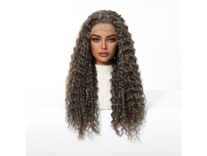 Popelavě hnědá kudrnatá paruka Sirena se síťkou (lace front)