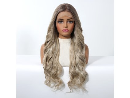 Dlouhá přírodní blond vlnitá paruka Palma s přirozeným stínováním a se síťkou (lace front)