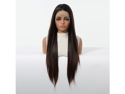 Extra dlouhá rovná tmavě kaštanová paruka Soraya se síťkou (lace front)