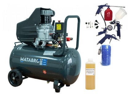AKČNÍ SET SETMB K104, Olejový kompresor 50l, 230V s příslušenstvím 2800W Matabro