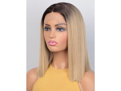 Krátká blond paruka Thea s tmavými kořínky a se síťkou (lace front)