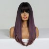 Černá paruka Vali s fialovými konečky a ofinou, LC169-2