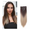 Vlasy clip in 7 pásů - blond ombré vlasové příčesky rovné 40 cm