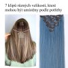 Vlasy clip in 7 pásů - modré vlasové příčesky rovné 50 cm
