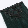 Vlasy clip in 7 pásů - zelené vlasové příčesky rovné 50 cm