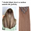 Vlasy clip in 7 pásů - světle hnědé vlasové příčesky rovné 60 cm