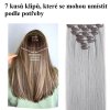 Vlasy clip in 7 pásů - leskle šedé příčesky rovné 50 cm