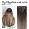 Vlasy clip in 7 pásů - Postupně zesvětlující hnědé vlasové příčesky rovné 45 cm