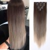 Vlasy clip in 7 pásů - Postupně zesvětlující hnědé vlasové příčesky rovné 45 cm
