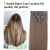 Vlasy clip in 7 pásů - světle hnědé vlasové příčesky rovné 45 cm