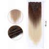 Vlasy clip in 7 pásů - platinová blond ombré vlasové příčesky rovné 40 cm