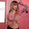 Dlouhá starorůžová paruka Amber s tmavými kořínky a ofinou