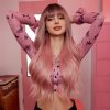Dlouhá starorůžová paruka Amber s tmavými kořínky a ofinou
