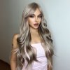Extra dlouhá stříbrná blond paruka Cleo s ofinou