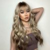 Vlnitá popelavá blond paruka Helena s hnědými konečky