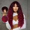 Rubínově červená dlouhá vlnitá paruka Ruby s tmavými kořínky