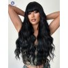 Havraní černá dlouhá paruka Kirsten s hustou ofinou a vlnitými prameny
