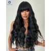 Havraní černá dlouhá paruka Kirsten s hustou ofinou a vlnitými prameny