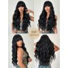 Havraní černá dlouhá paruka Kirsten s hustou ofinou a vlnitými prameny