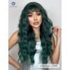 Smaragdově zelená dlouhá vlnitá paruka Viridiana se závojovou ofinou