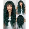 Smaragdově zelená dlouhá vlnitá paruka Viridiana se závojovou ofinou