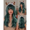 Smaragdová paruka Elodie s dlouhými vlnami a rovnou ofinou
