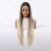 Extra dlouhá rovná studená blond paruka Celestine s kontrastními tmavými kořínky se síťkou (lace front)