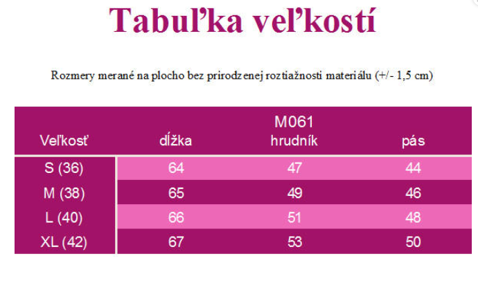 veľkostná tabuľka blúzky ifm061 kabelka