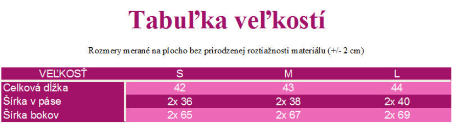 tabuľka veľkosti sukne ox10003
