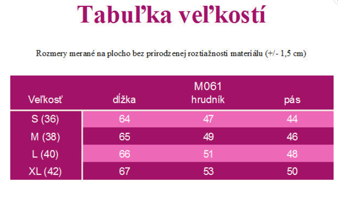veľkostná tabuľka blúzky IFM061 Plameniak