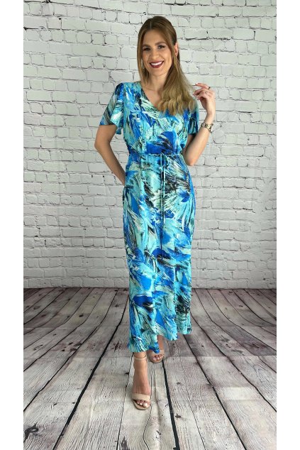 Modré vzorované šaty na krátky rukáv