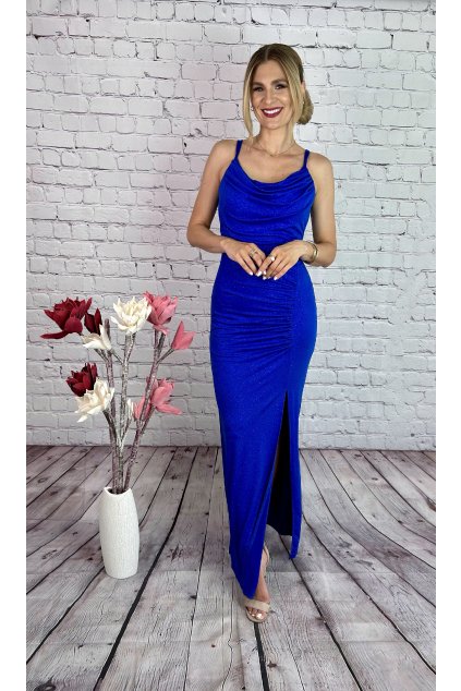 Modré trblietavé šaty na ramienka