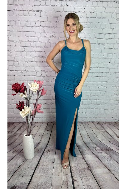 Modro-zelené šaty na ramienka