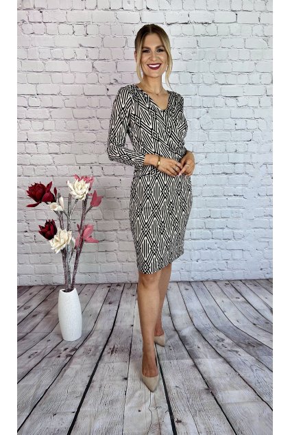 Béžovo-čierne vzorované šaty