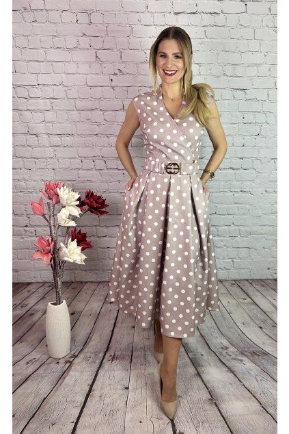 Bodkované MIDI šaty A-strihu