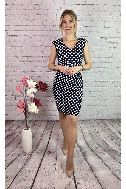 Bodkované modro-biele šaty