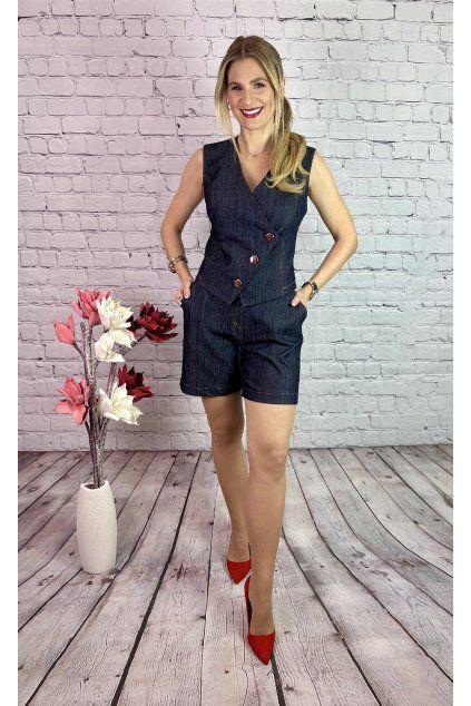 Modrá denimová vesta