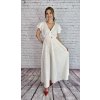 Biele madeirové dlhé šaty A-strihu v páse na gumičku