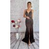 Hnedé príležitostné dlhé šaty s kamienkami