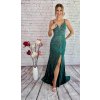 Zelené príležitostné dlhé šaty s kamienkami