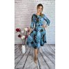 Modré vzorované MIDI šaty s opaskom