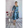 Modré vzorované MIDI šaty s opaskom