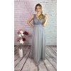 Šedé dlhé príležitostné šaty s čipkou