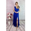 Modré príležitostné dlhé šaty na širšie ramienka
