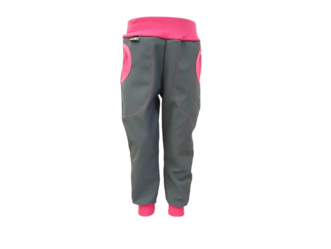Zimní softshellové kalhoty šedivé růžové 1